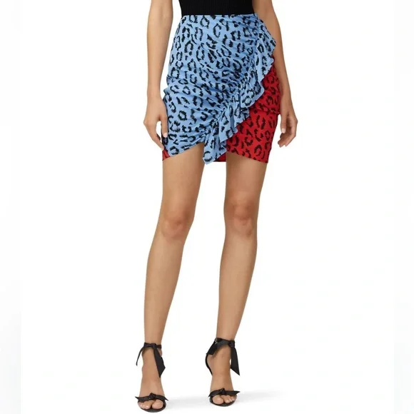 A.L.C. Blue and Red Leopard Print Mini Skirt - Picture 4 of 13
